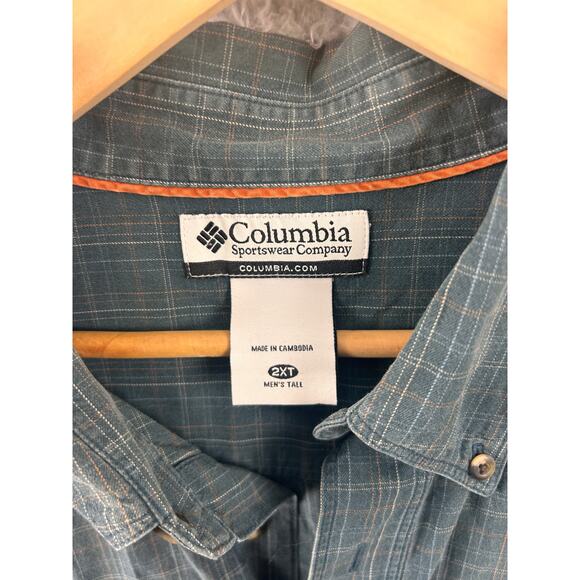 Columbia Plaid Button Down Shirt Men’s 2XT Tall Long Sleeve Green Cotton – Flaws - Picture 2 of 10